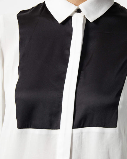 French Connection Chiara Drape Contrast Shirt - Linen White/Blackout