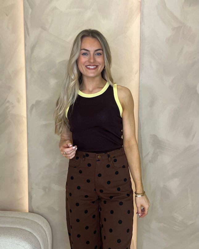 Contrast Ribbed Vest - Brown/Yellow