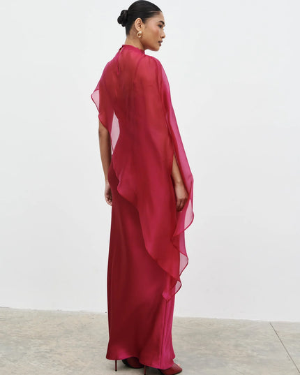 Saylor Cape Maxi Dress - Berry