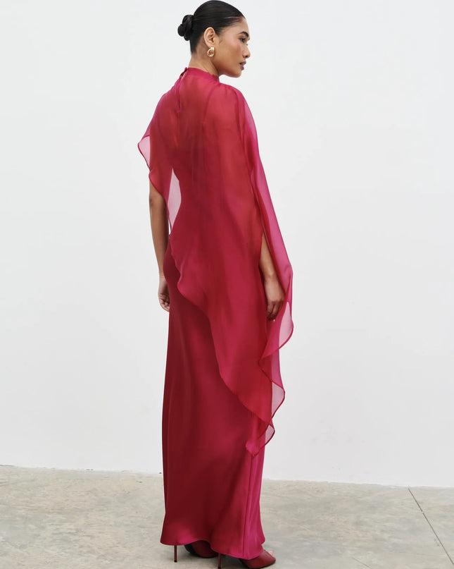 Saylor Cape Maxi Dress - Berry