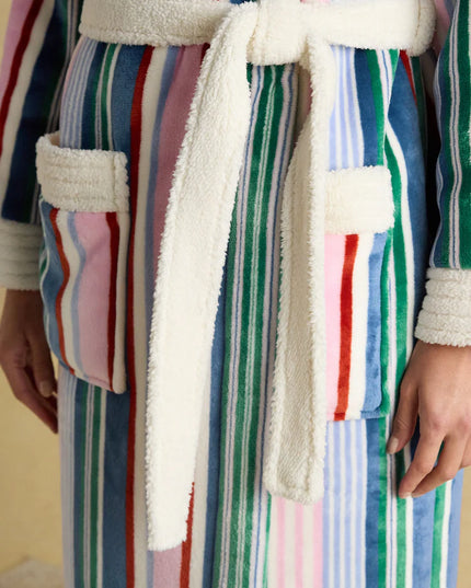 Matilda Fleece Lined Dressing Gown - Multi Stripe