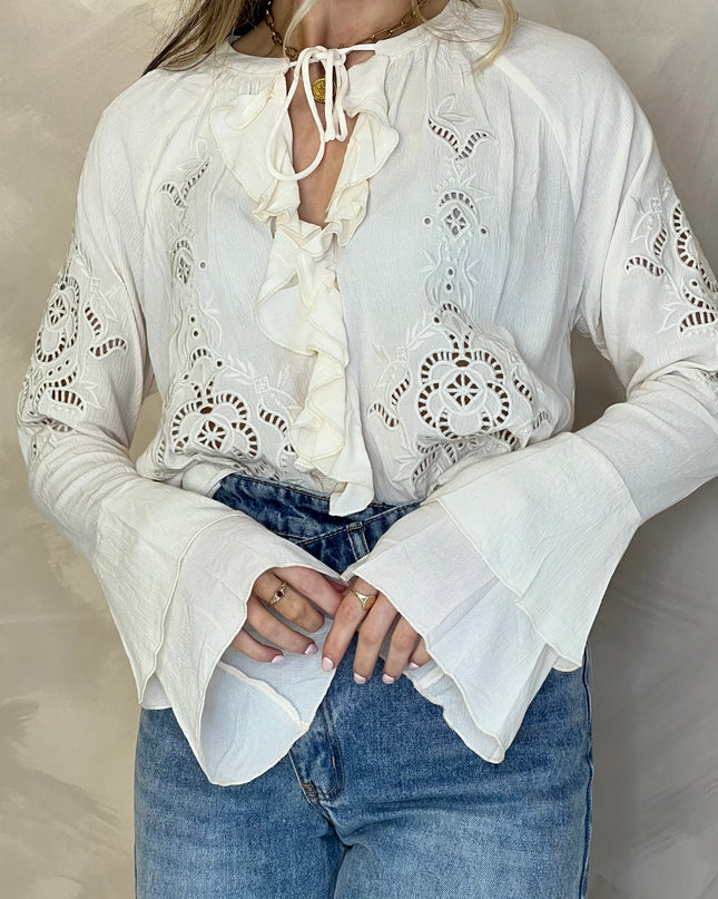 Lace Frill Blouse - Cream