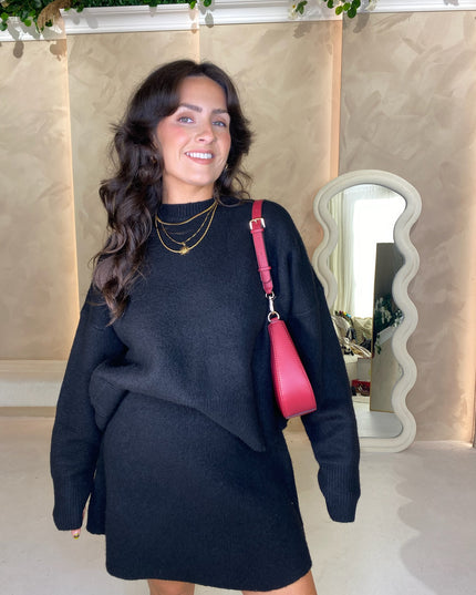 Knit Jumper and Skirt Set - Black