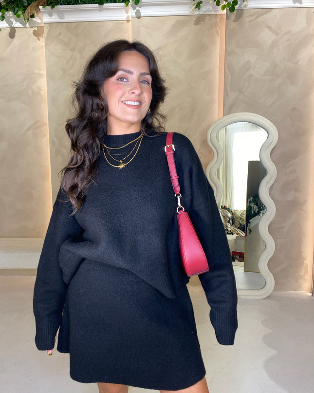 Knit Jumper and Skirt Set - Black