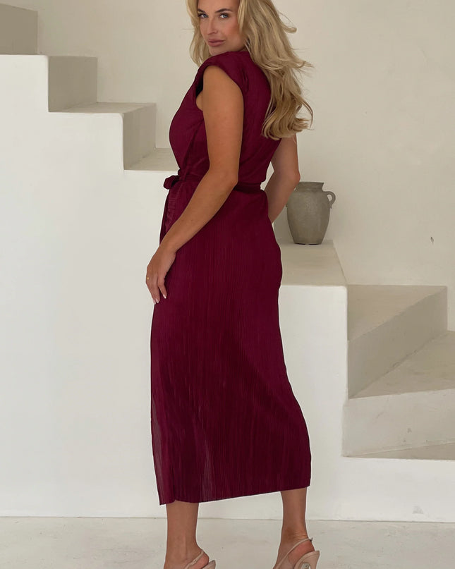 Elena Ruched Seamed Midi Dress - Wine