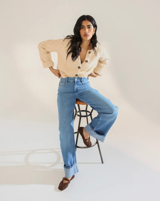 High Rise Islington Turn Up Jeans - Blue