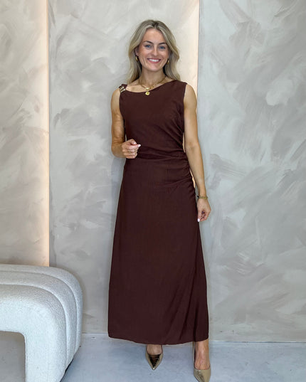 Midi Dress with Gold Hardware - Brown