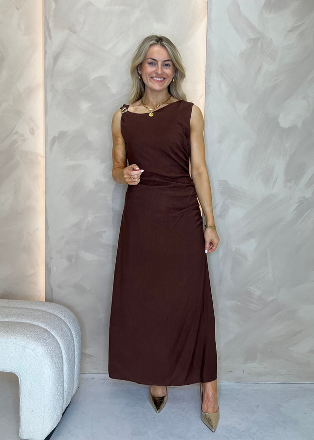Midi Dress with Gold Hardware - Brown