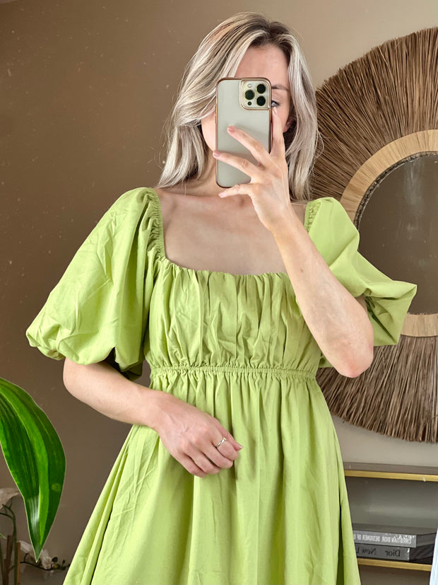 Anna Linen Tie Back Mini Dress - Lime
