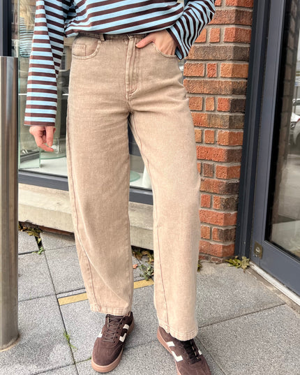Soft Denim Barrel Jeans - Taupe