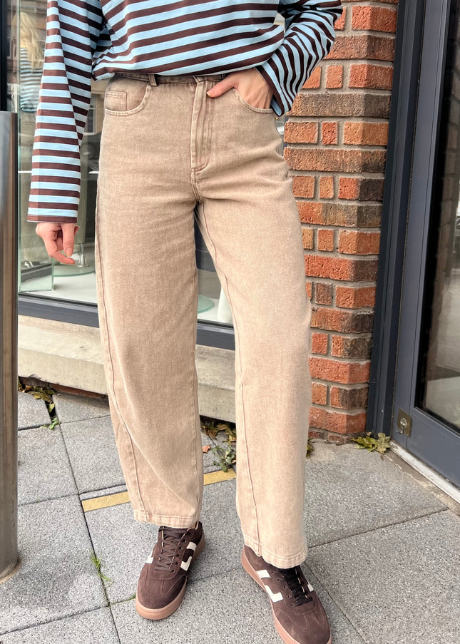Soft Denim Barrel Jeans - Taupe