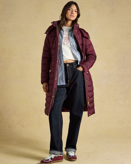 Joules Windborough Longline Padded Coat with Hood - Port