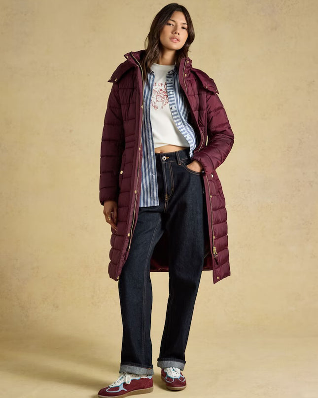 Joules Windborough Longline Padded Coat with Hood - Port