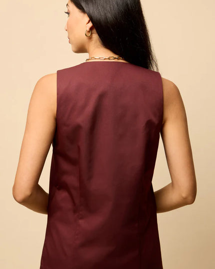 Odette Accent Button Waistcoat - Cherry