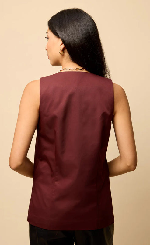 Odette Accent Button Waistcoat - Cherry