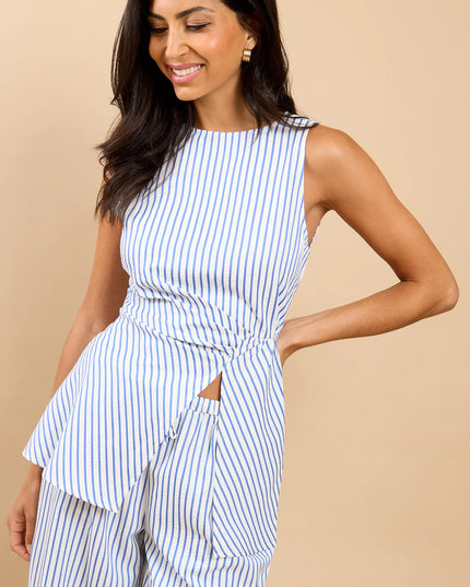 Lyselle Blue Stripe Side Gather Top
