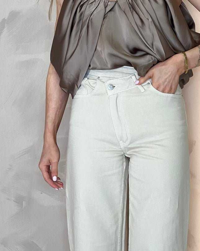 High Rise Asymmetric Jean - Beige