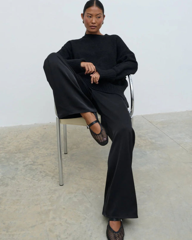 Breya Satin Drawstring Trousers - Black