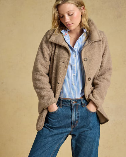 Joules Longline Button Through Fleece Jacket - Mink