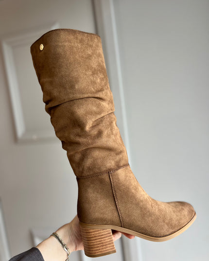 Suede Knee High Boot - Camel