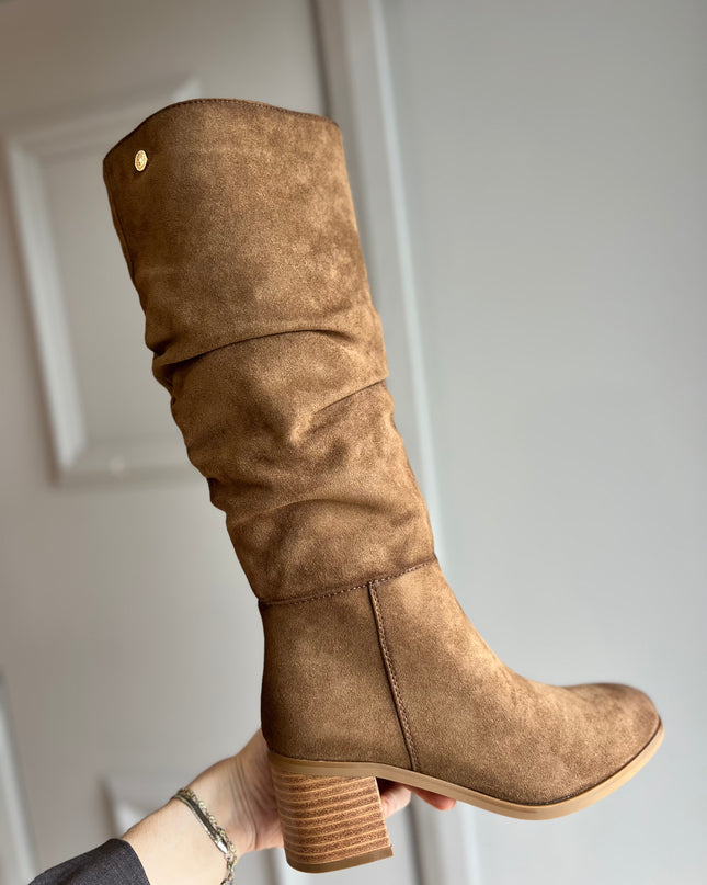 Suede Knee High Boot - Camel