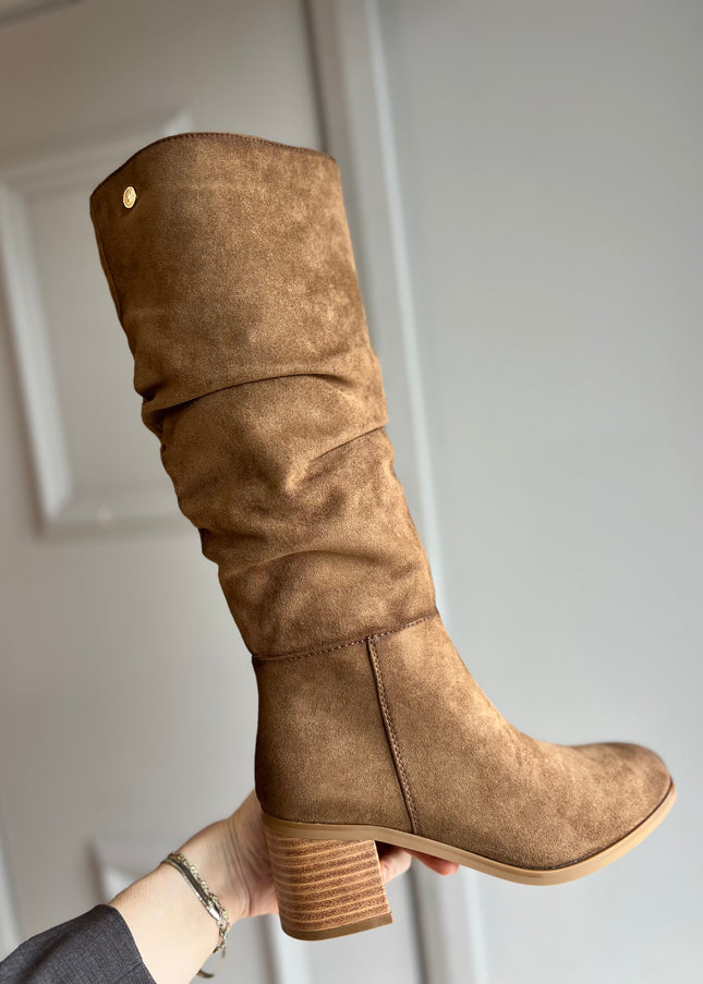 Suede Knee High Boot - Camel