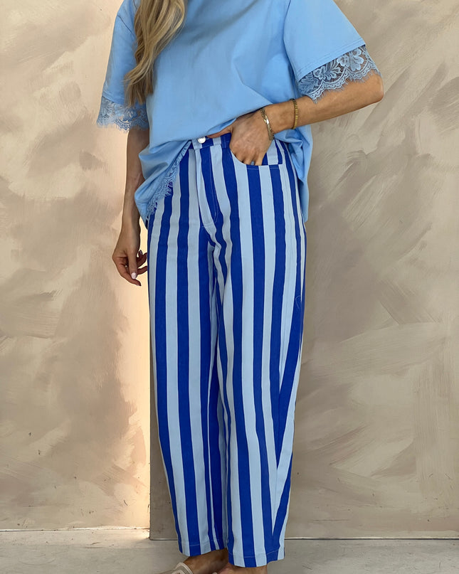 Stripe Barrel Jean - Blue