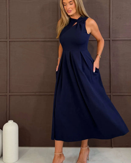 Anastasia Knot Detail Midi Dress - Navy