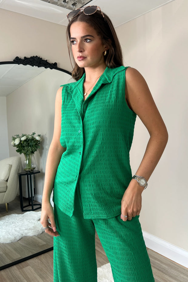 Ellie Sleeveless Shirt Trouser Set - Green