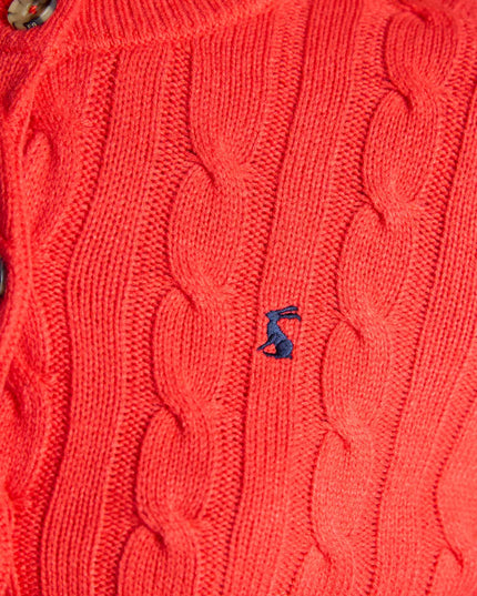 Joules Cable Knit Button Up Cardigan - Red