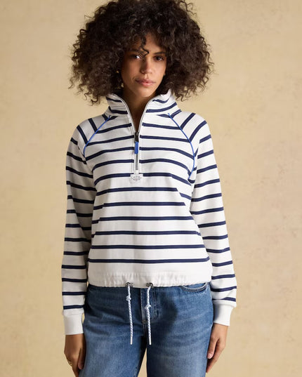 Salcombe Striped Quarter Zip Sweatshirt - Cream & Navy