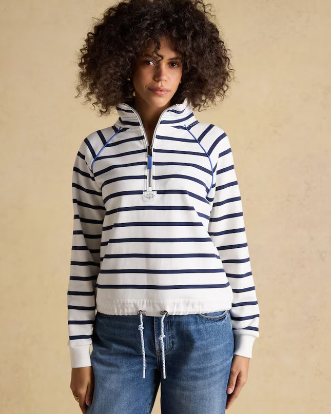 Salcombe Striped Quarter Zip Sweatshirt - Cream & Navy