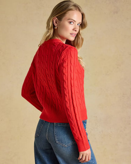 Joules Cable Knit Button Up Cardigan - Red