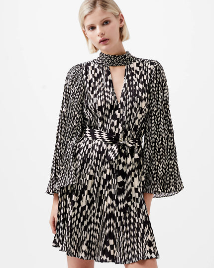 French Connection Fern Arie Pleated Dress - Cream/Black