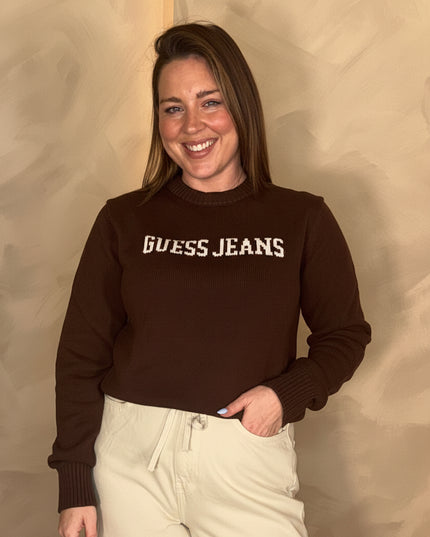 Guess Jeans Intarsia Crewneck Knit - Brown