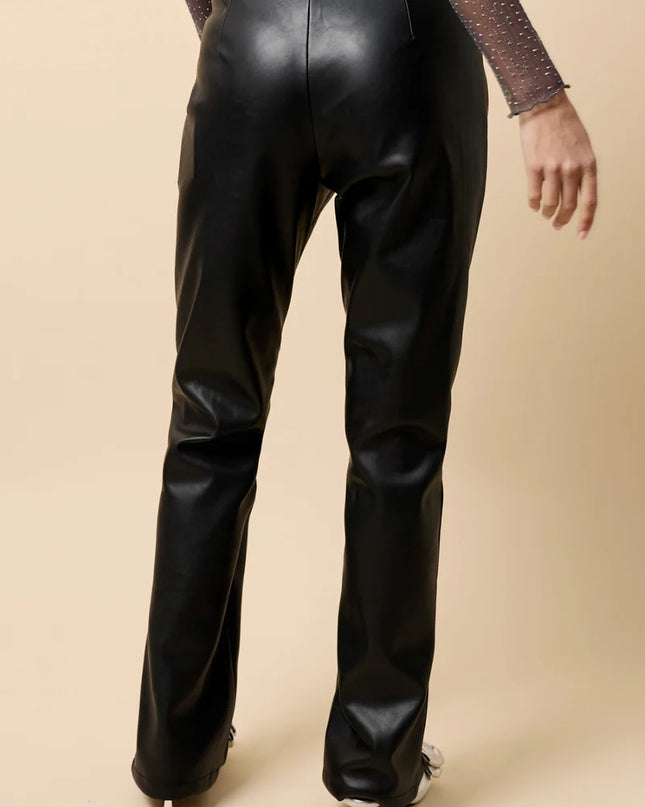 Natasia PU Split Wide Leg Trousers - Black
