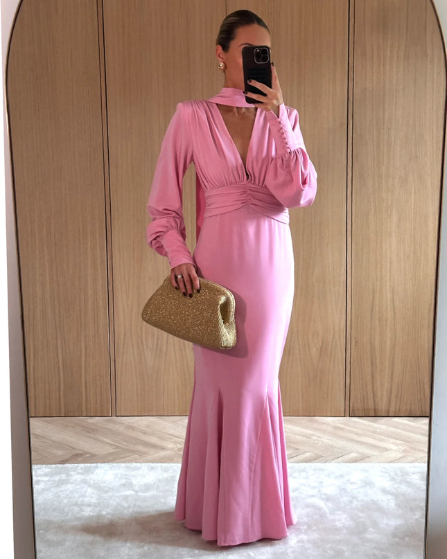 Victoria Long Sleeve Maxi Dress - Peony Pink