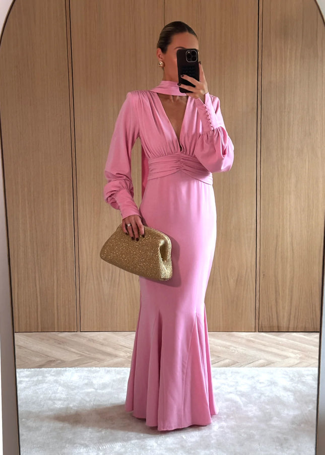 Victoria Long Sleeve Maxi Dress - Peony Pink