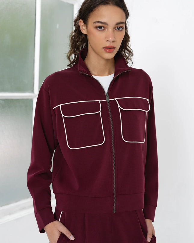 French Connection Wren Jersey Zip Up Sweatshirt - Berry Red