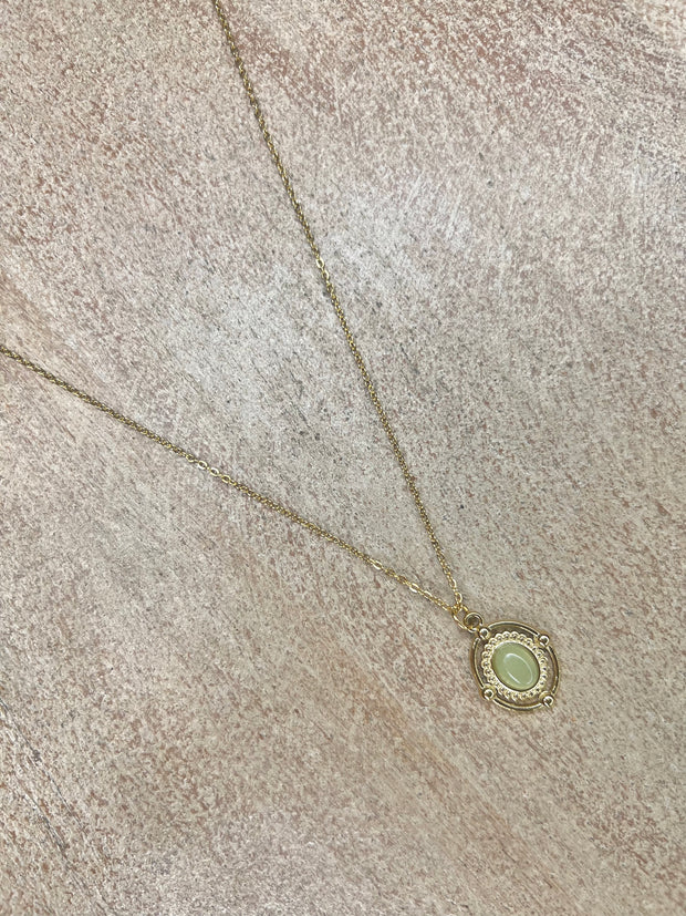 Vintage Oval Pendant Necklace - Gold/Sage Green