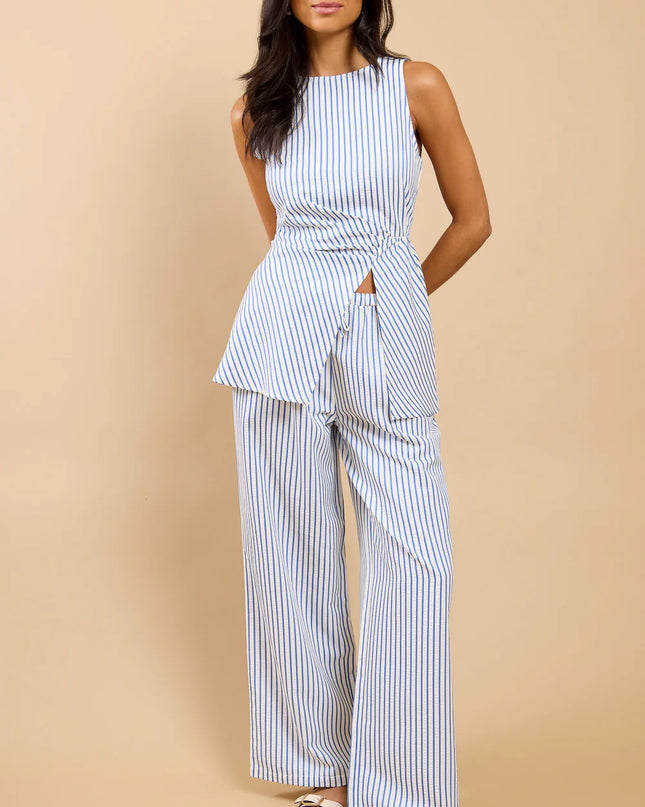 Lyselle Blue Stripe Side Gather Top