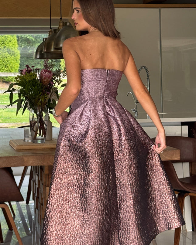 Danni Strapless Bandeau Midi Dress - Lilac Ombre