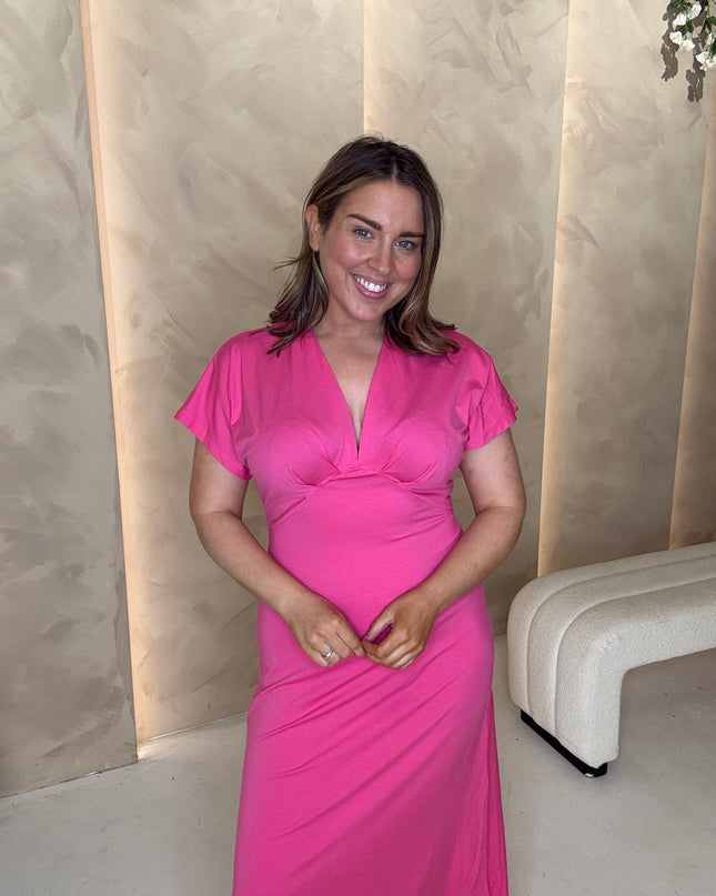 Stretch V-Neck Dress - Fuchsia