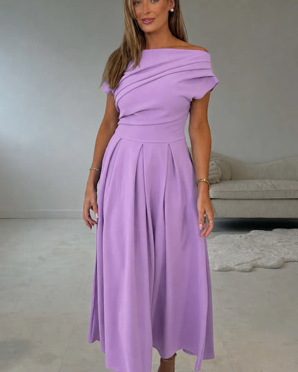 Betty Asymmetric Neckline Skater Midi - Lavender