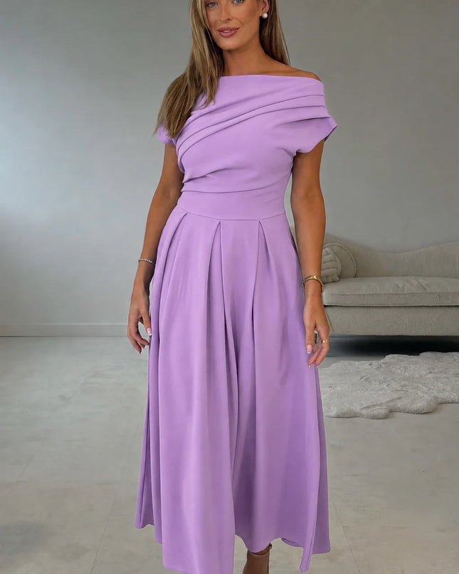 Betty Asymmetric Neckline Skater Midi - Lavender