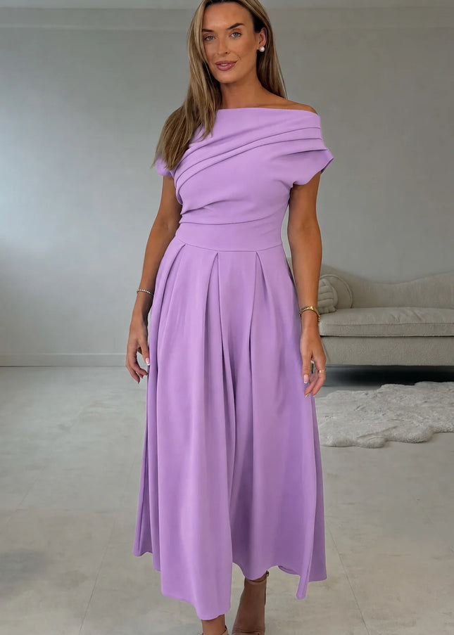 Betty Asymmetric Neckline Skater Midi - Lavender