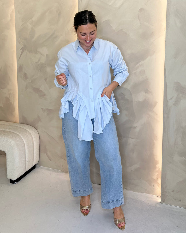 *Pre Order* Button Up Frill Shirt - Blue