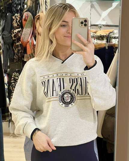 Guess Jeans V-Neck Vintage Sweatshirt - Light Grey Heather