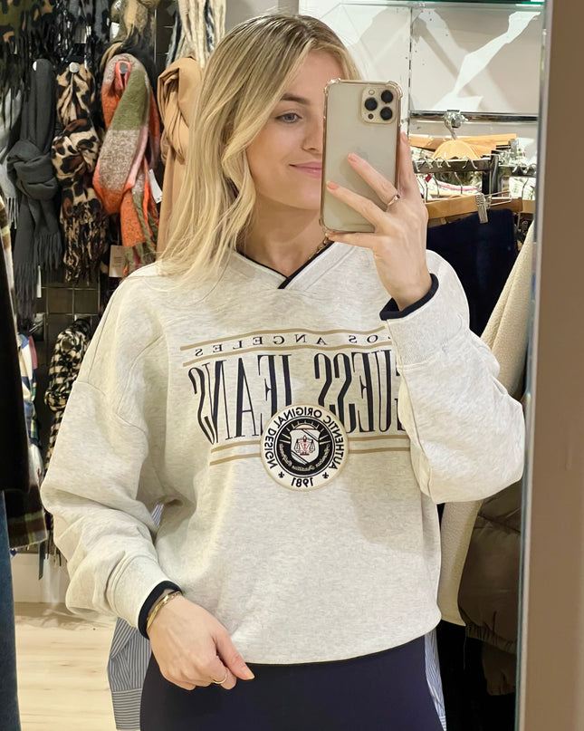 Guess Jeans V-Neck Vintage Sweatshirt - Light Grey Heather