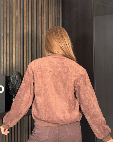 Arwen Suedette Classic Bomber Jacket - Brown